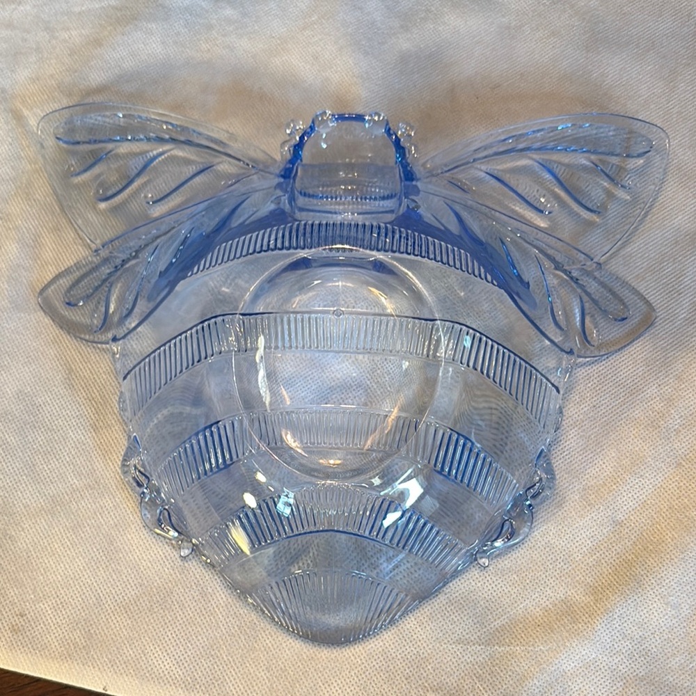 ⛱️Blue Pressed Plastic Moth outdoor indoor party bowl 🎉